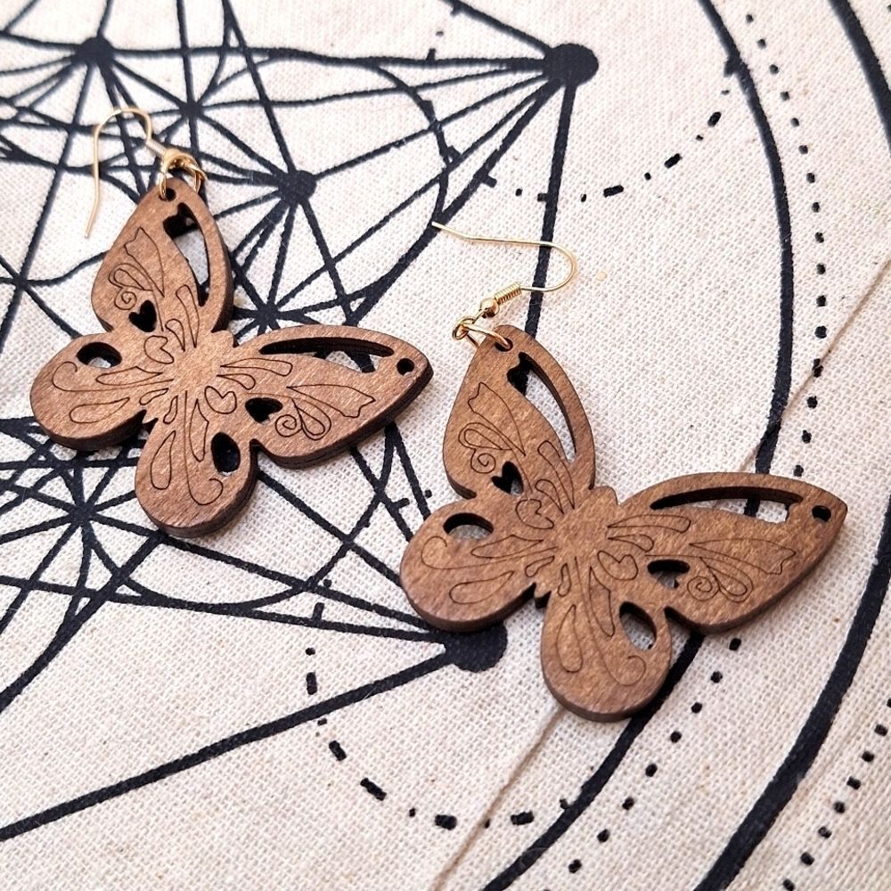 butterfly earrings wood carved jewelry lightweight boho
